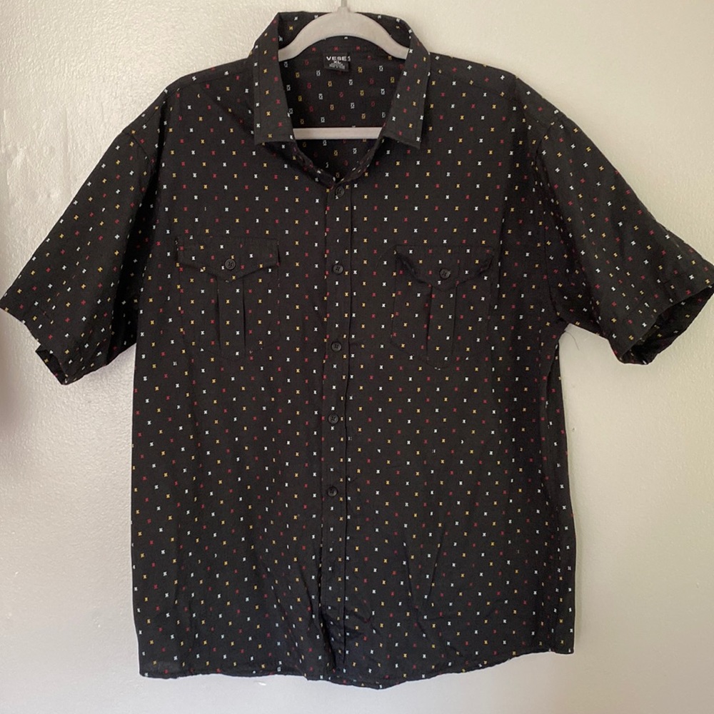 Vese Men’s short sleeve shirt (XL) Black with yellow, red, blue